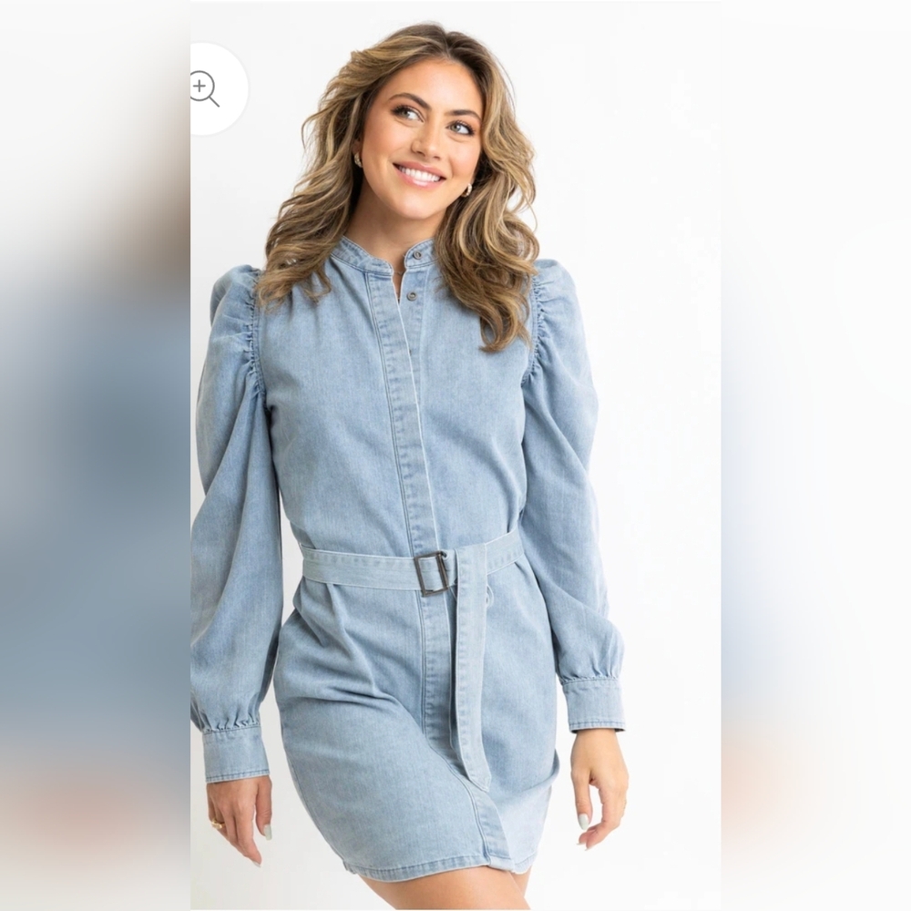 Karlie Light Blue Long Sleeve Denim Dress